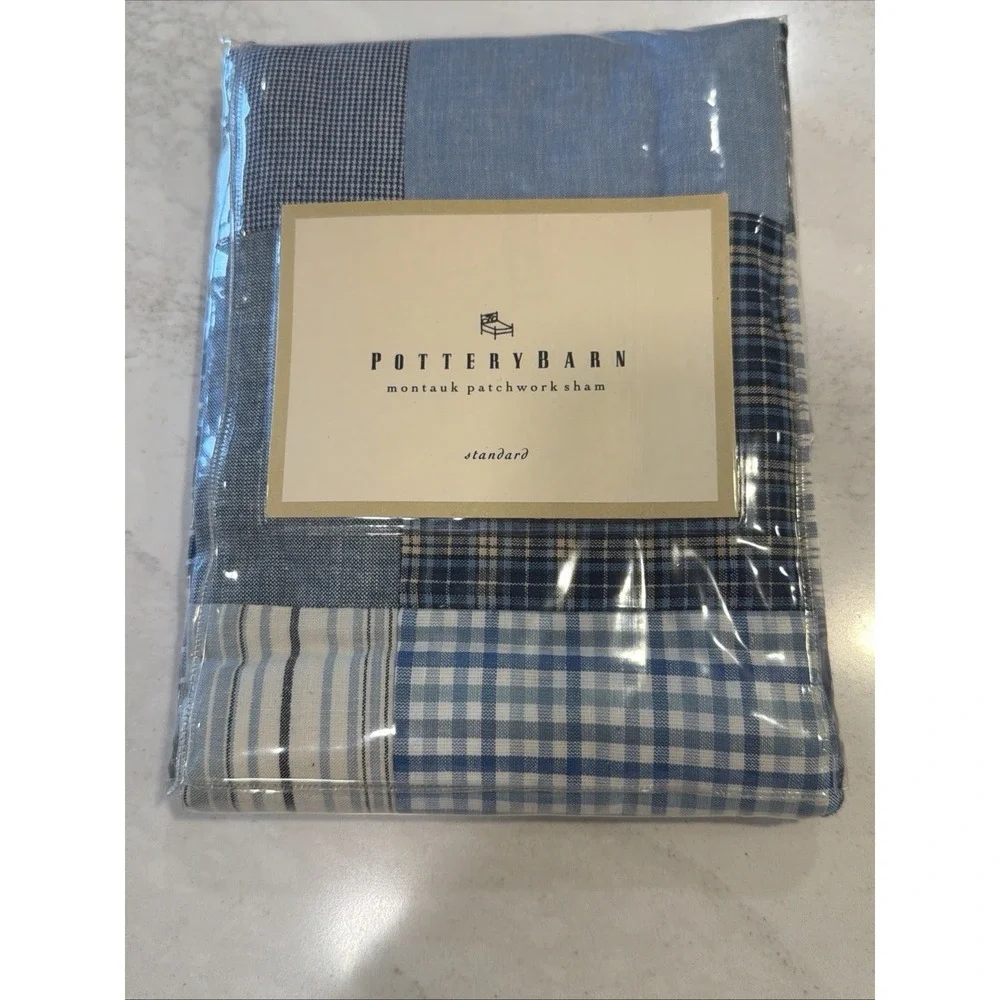 Pottery Barn Montauk Patchwork Standard Sham Blue Plaids - New